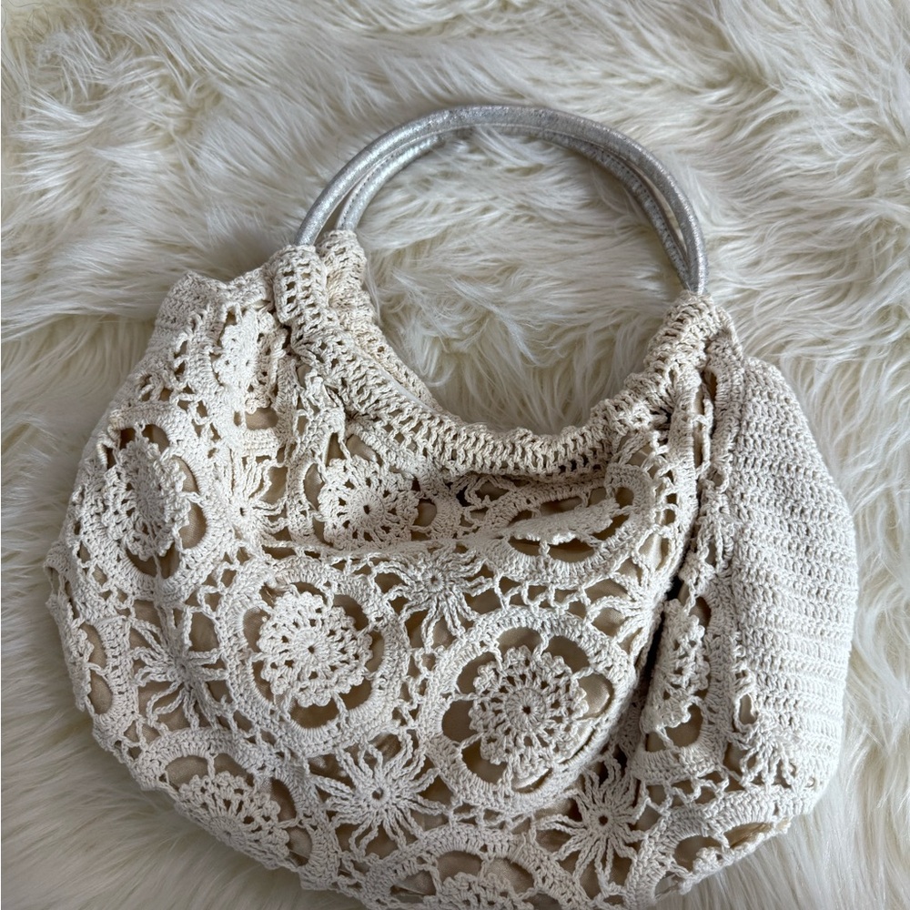 Elegant Cream Crochet Women's Bag